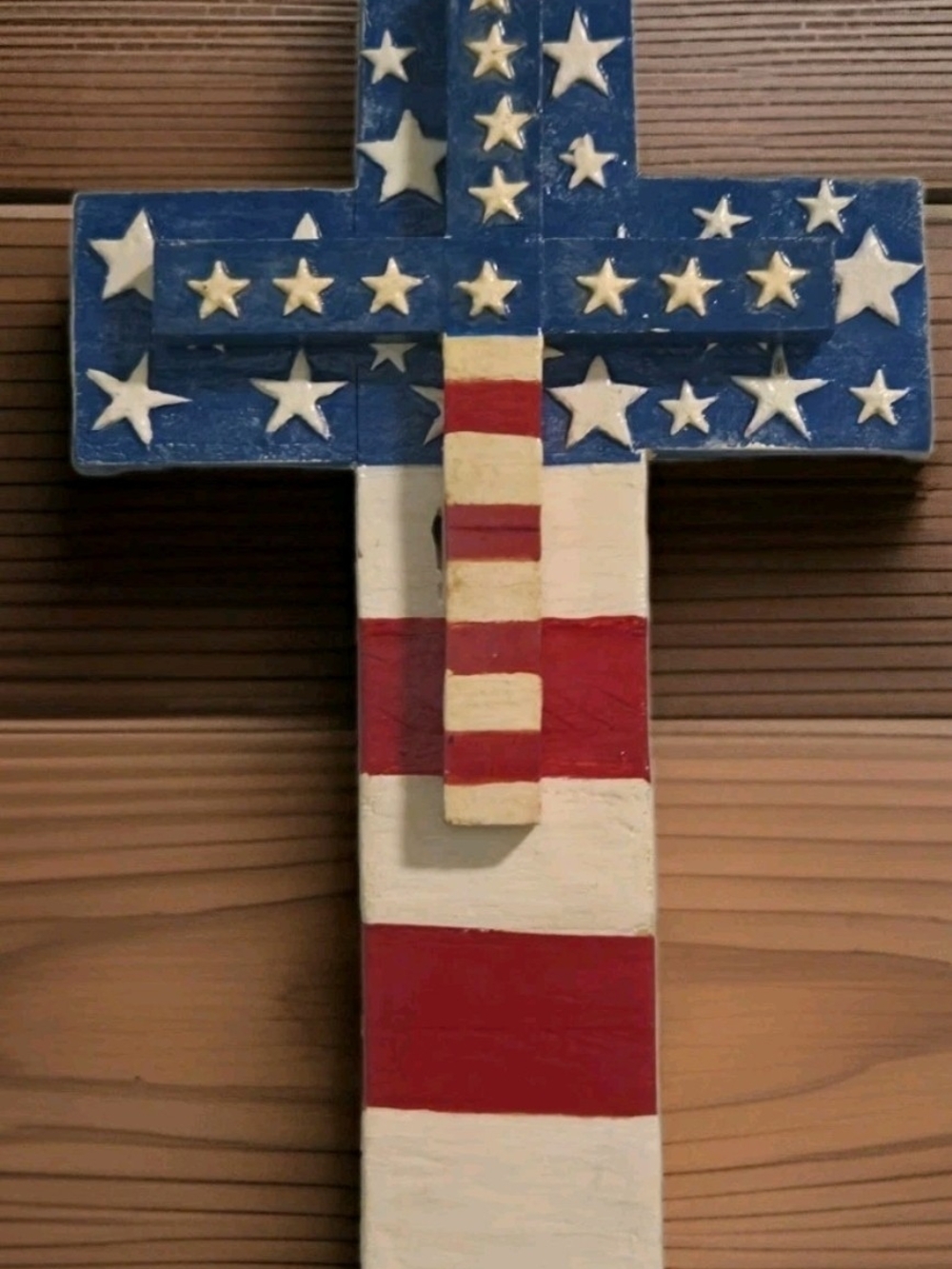 Patriotic Wooden Cross Wall Decor - Red, White & Blue...Handmade, Handpainted !!